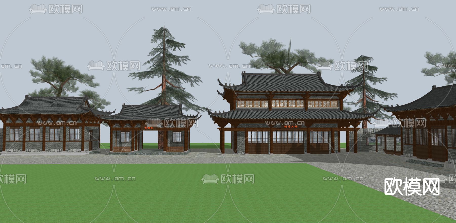 中式古建筑su模型下载（渲染图2）