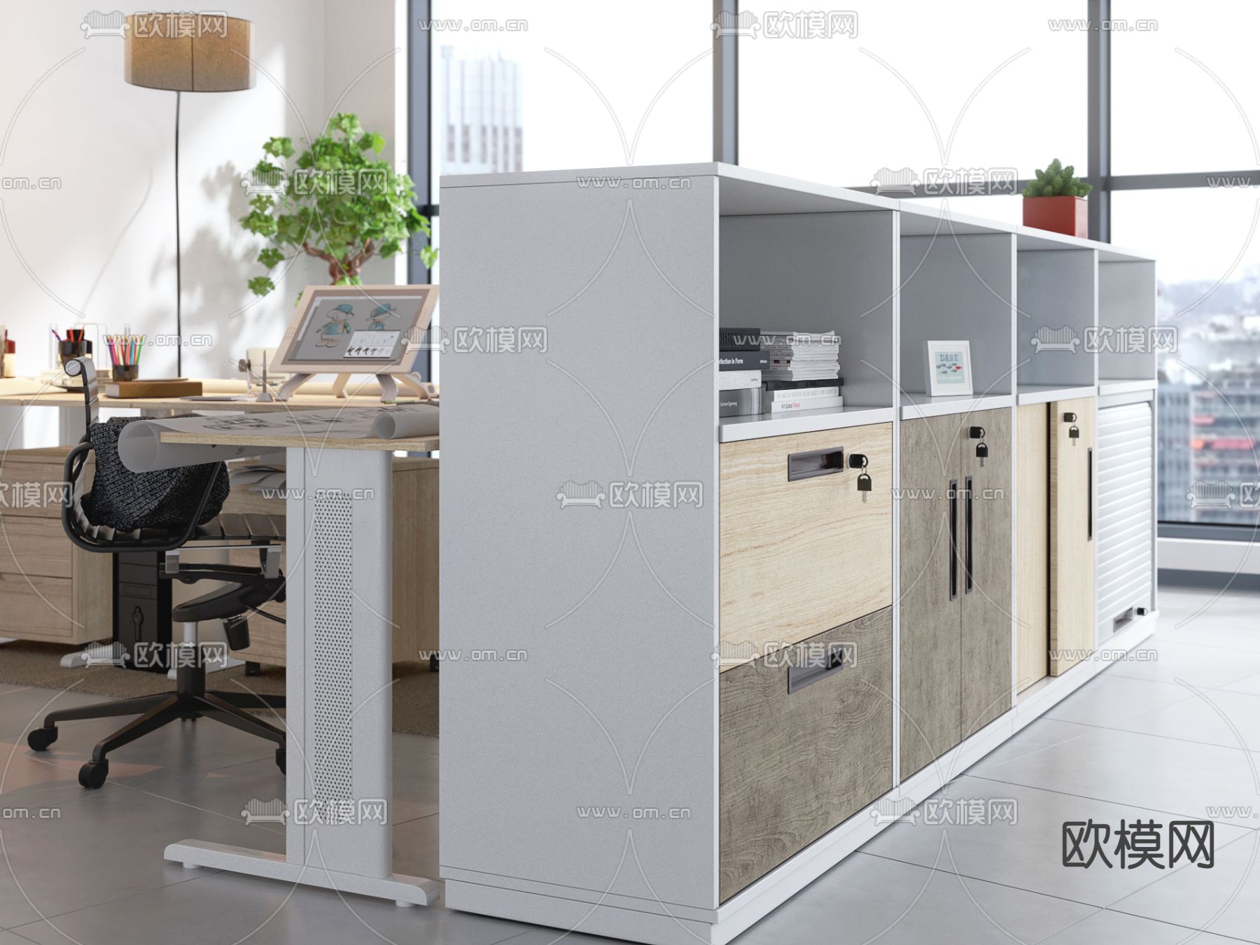 现代办公卡位3d模型下载（渲染图3）