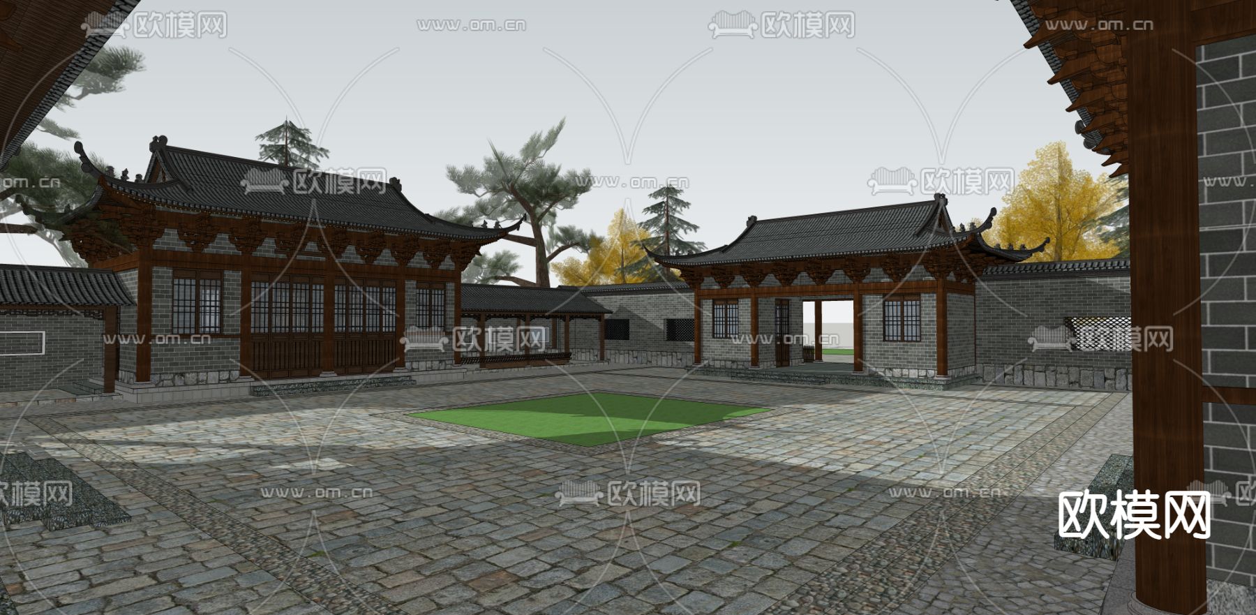 中式古建筑su模型下载（渲染图4）