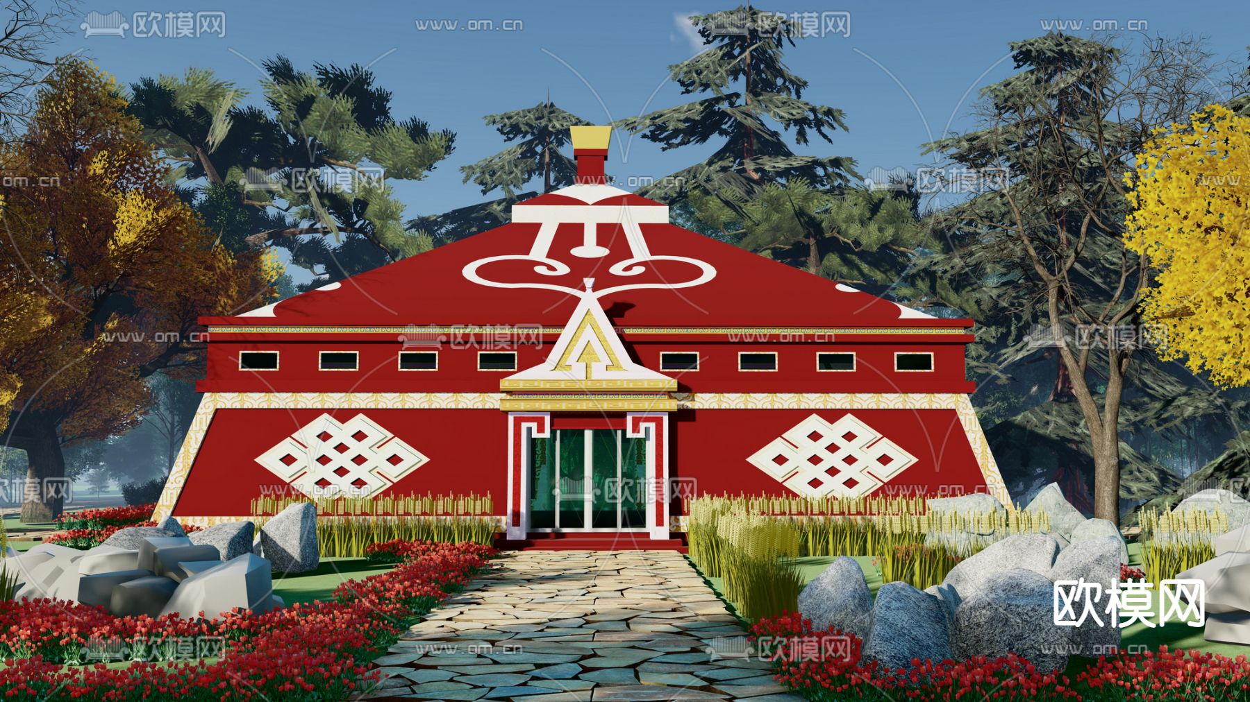 中式藏式公共厕所su模型下载（渲染图2）