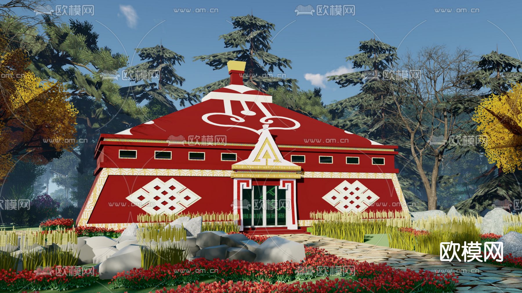 中式藏式公共厕所su模型下载（渲染图1）