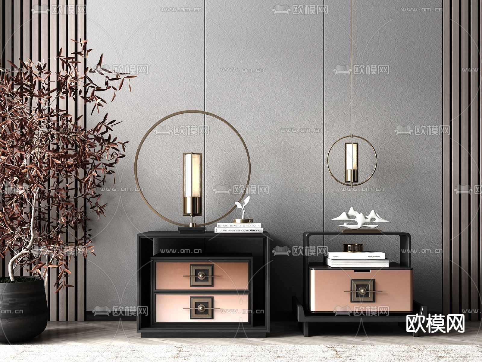 新中式轻奢床头柜3d模型下载