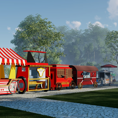  中式移动售货亭su模型 