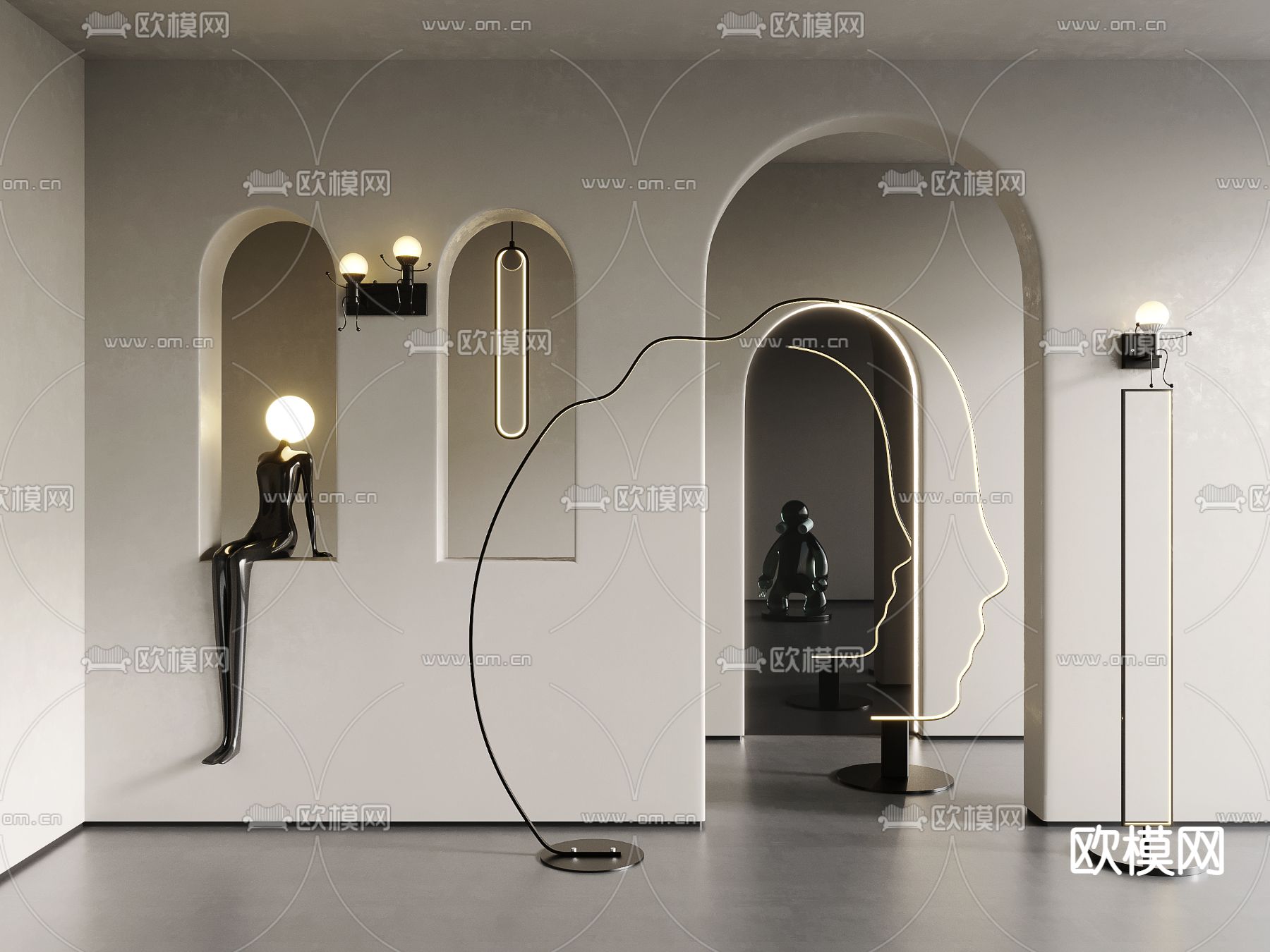 现代金属落地灯3d模型下载