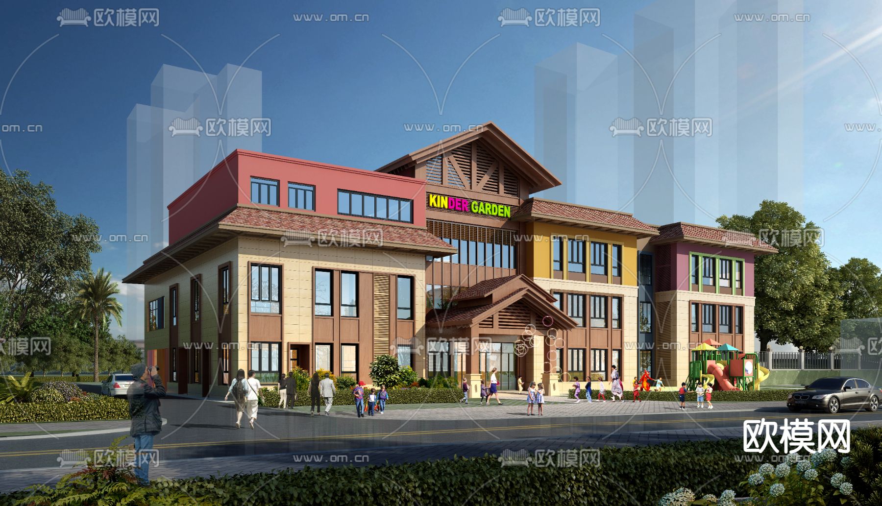东南亚幼儿园建筑外观3d模型下载