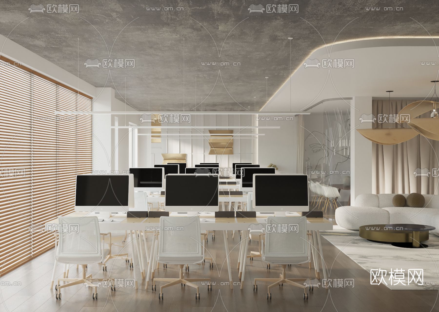 现代敞开式办公区3d模型下载_ID11919508_3dmax免费模型-欧模网