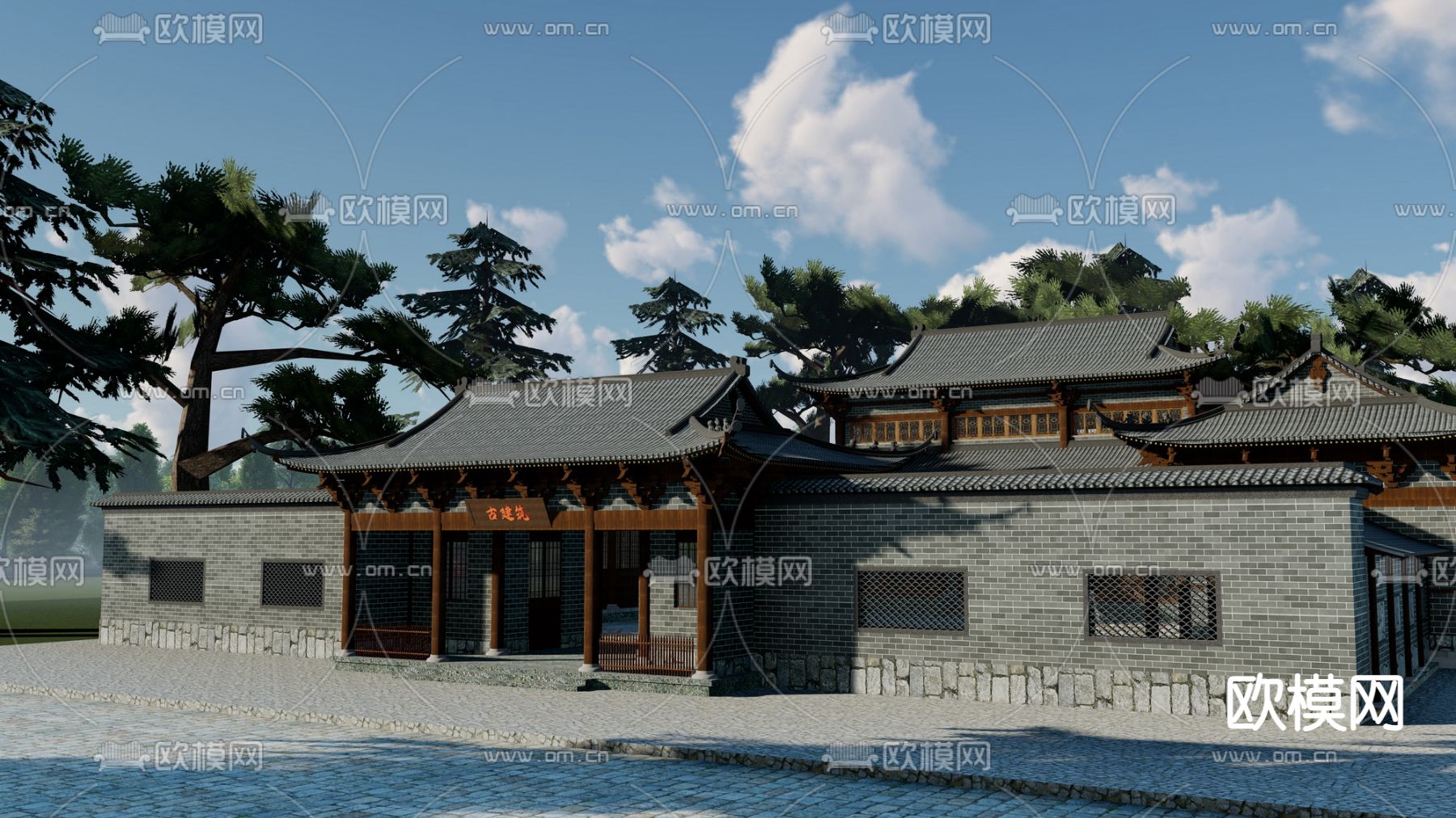 中式古建筑su模型下载（渲染图2）