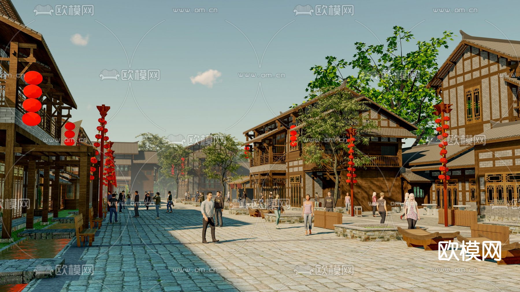 中式商业街su模型