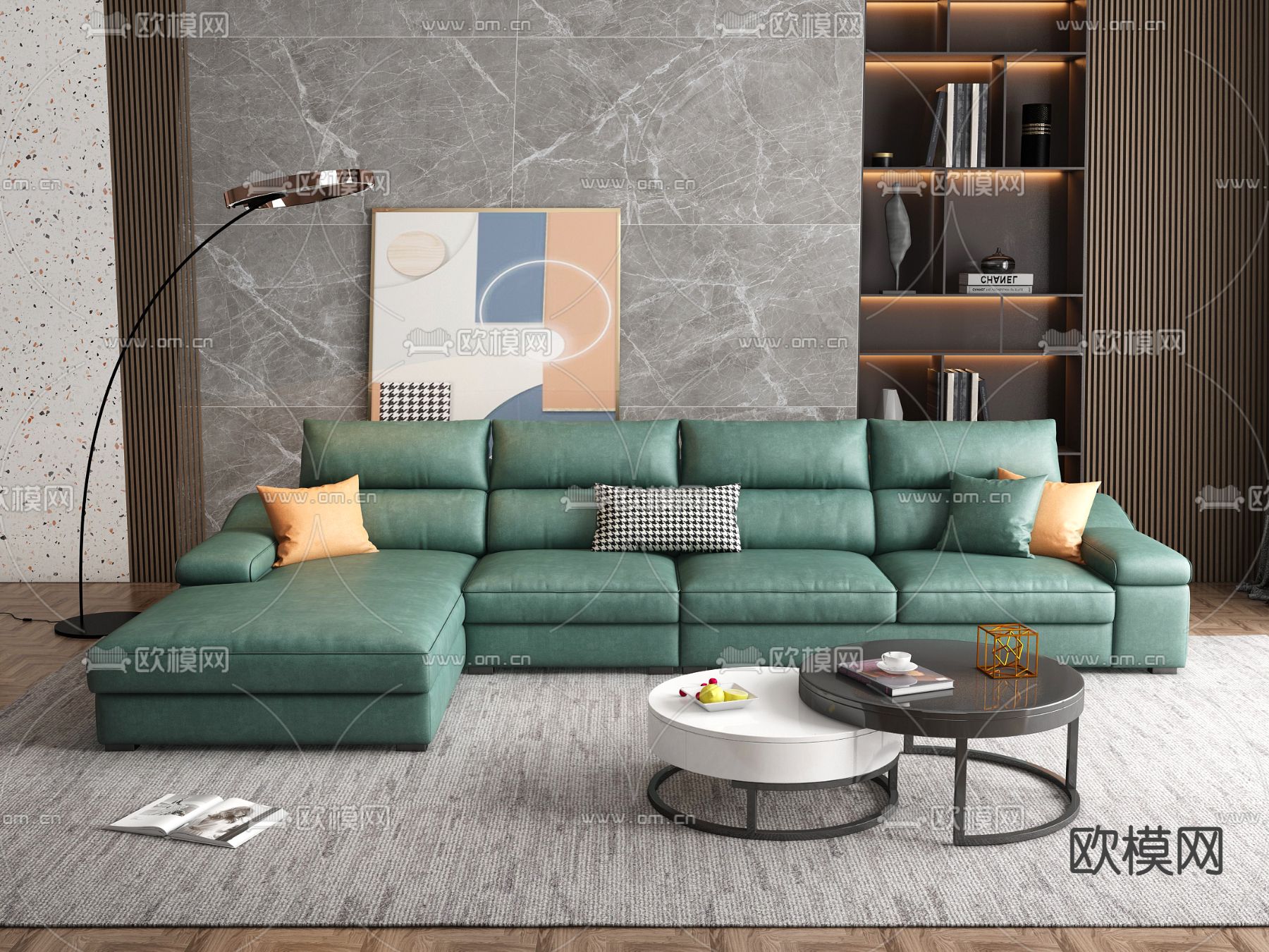 现代皮革转角沙发3d模型下载（渲染图1）
