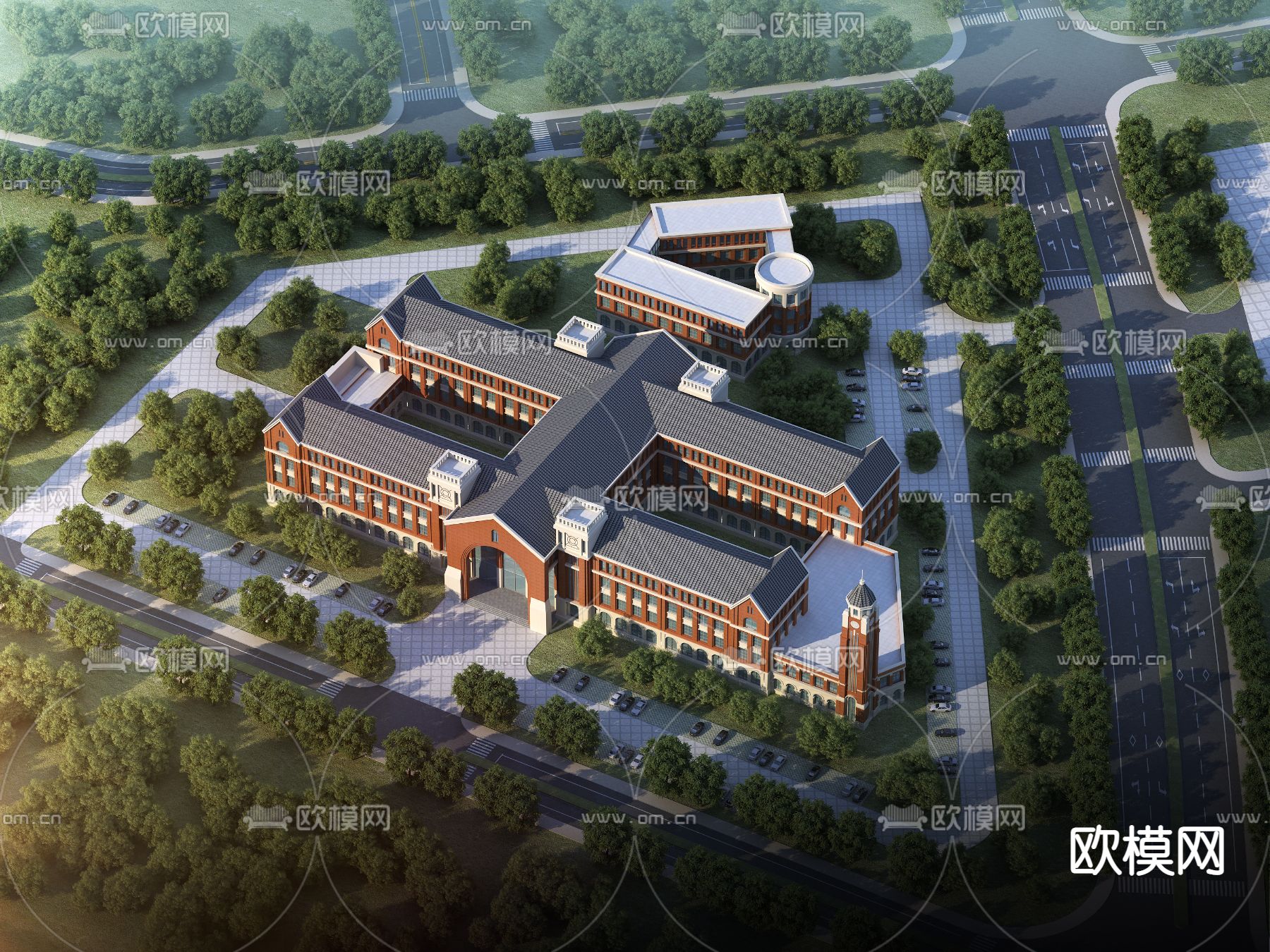 欧式学校鸟瞰3d模型下载