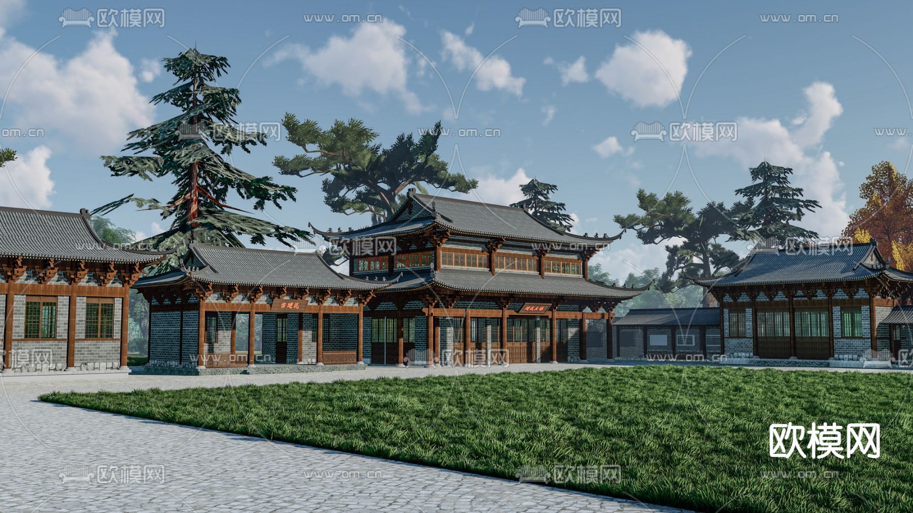 中式古建筑su模型下载（渲染图1）