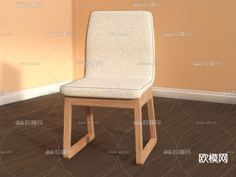 北欧简约实木布艺休闲椅免费3d模型下载