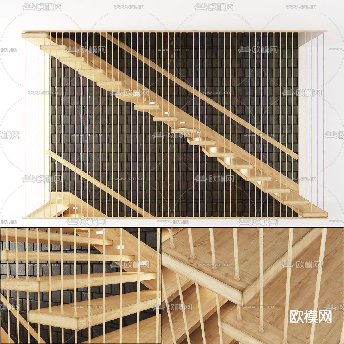 现代护栏楼梯3d模型下载（渲染图1）