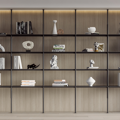 现代实木书架su模型