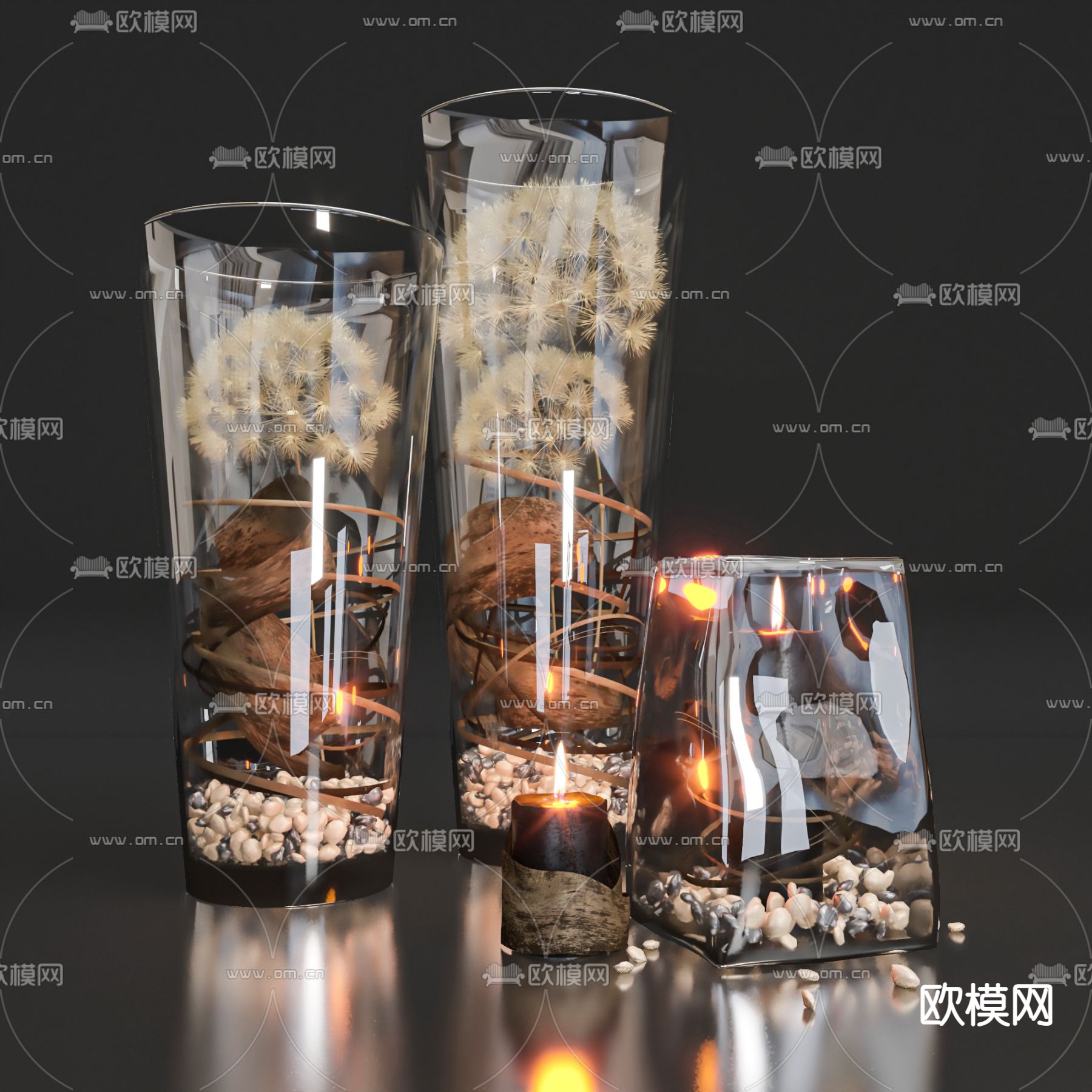 现代玻璃烛台组合3d模型下载