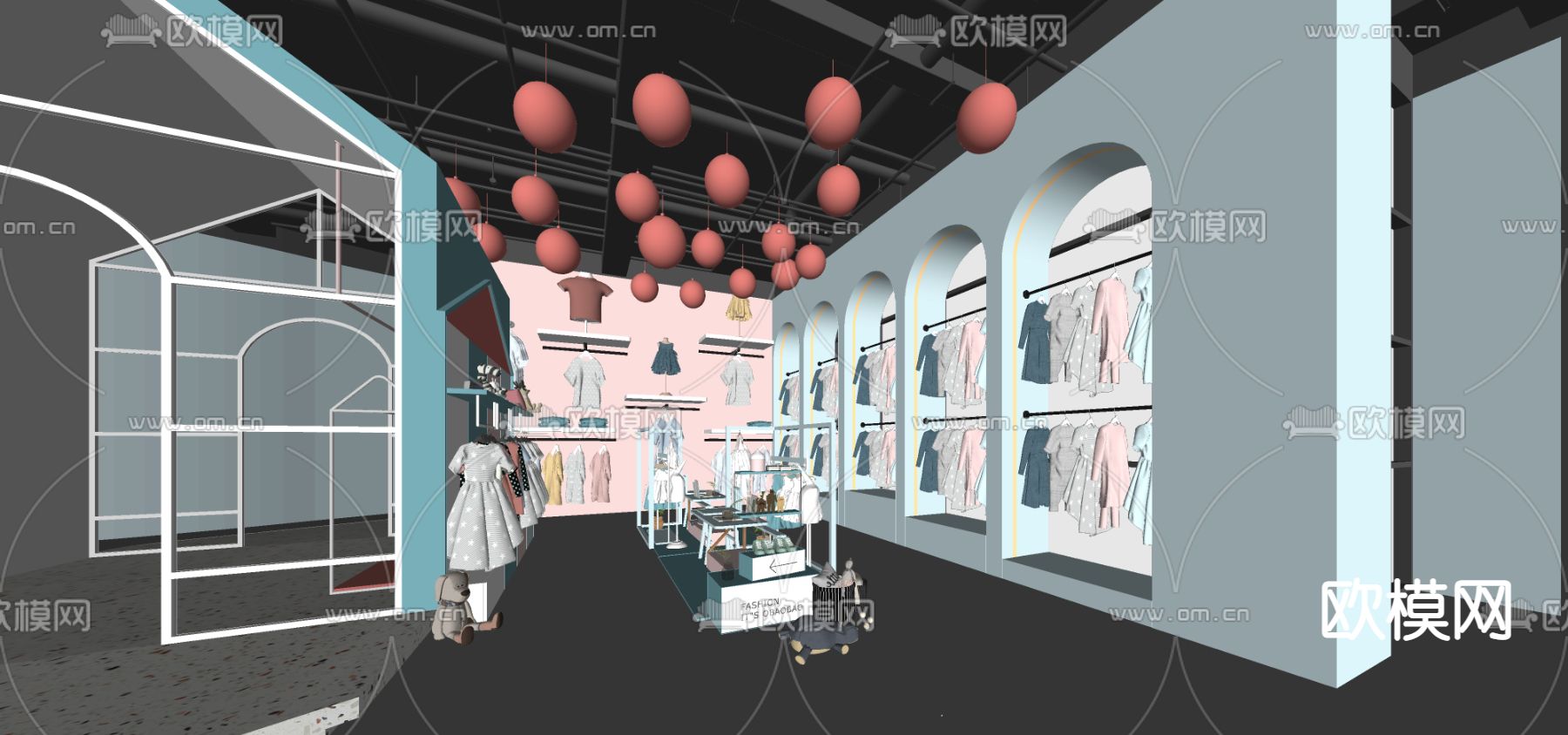 现代儿童服装店su模型下载（渲染图2）