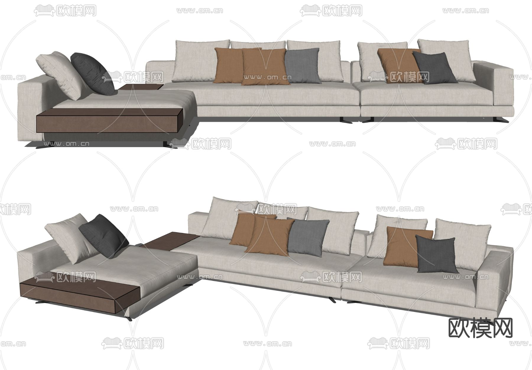 现代布艺多人沙发su模型