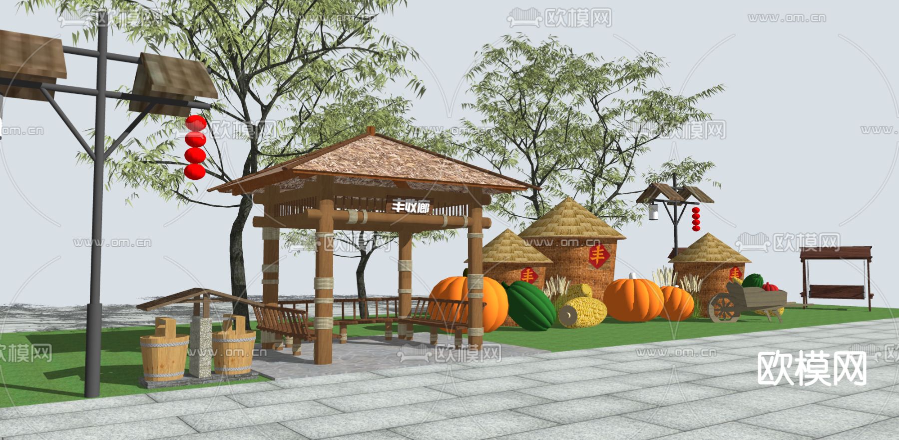 中式乡村景观小品su模型下载（渲染图3）