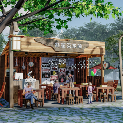 茶水间咖啡屋 商业外摆 移售卖亭 古代商铺su模型
