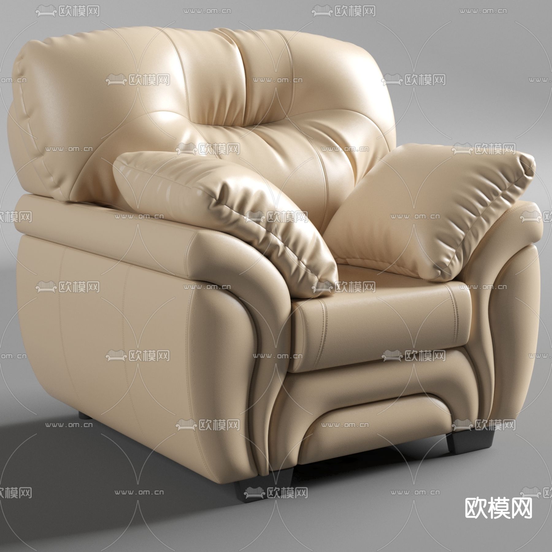 现代简约杏色皮革单人沙发免费3d模型下载