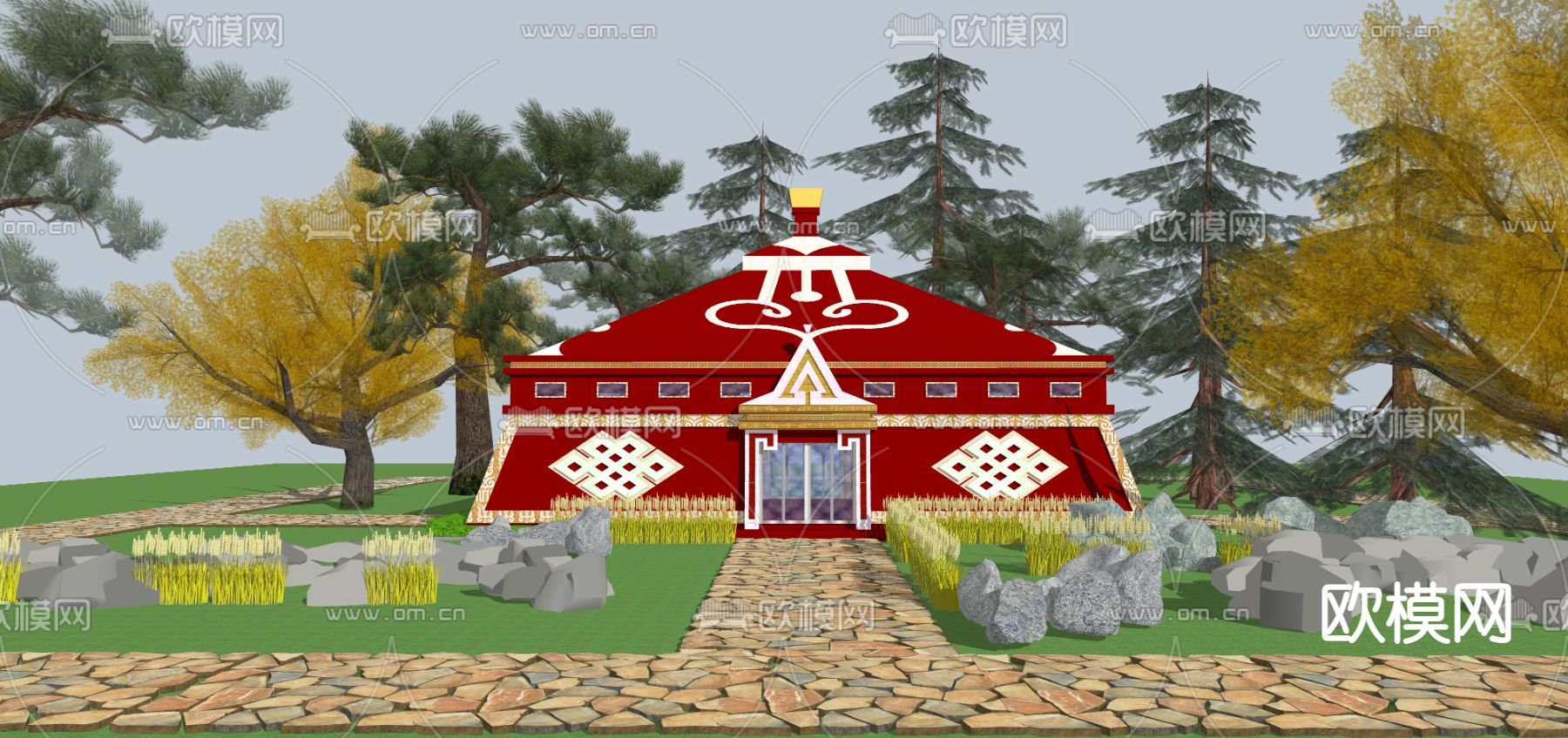 中式藏式公共厕所su模型下载（渲染图3）