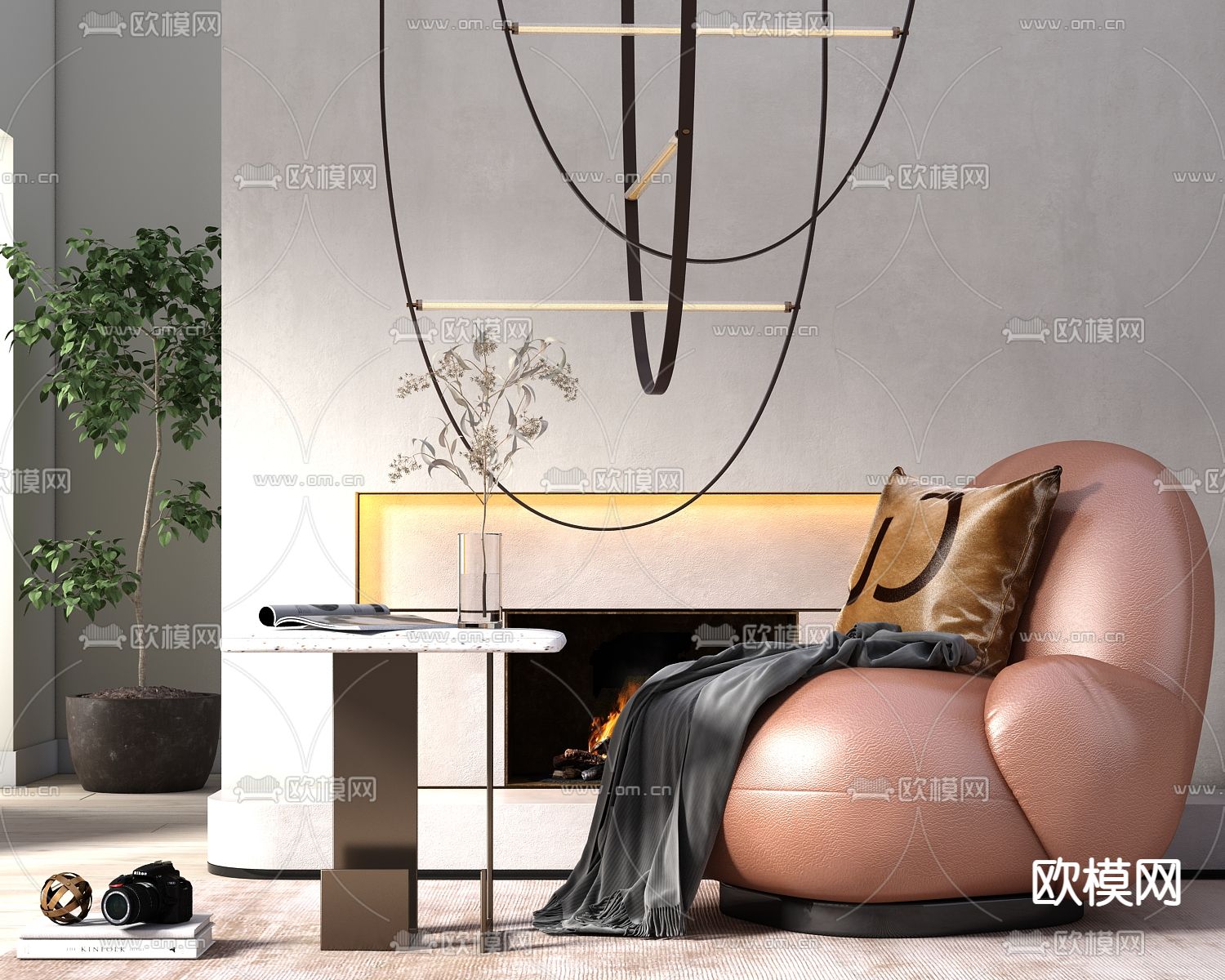 现代皮革休闲沙发3d模型下载