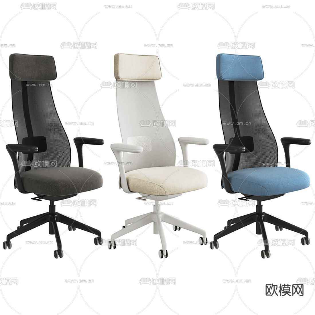 现代大班椅网布办公椅3d模型下载（渲染图2）