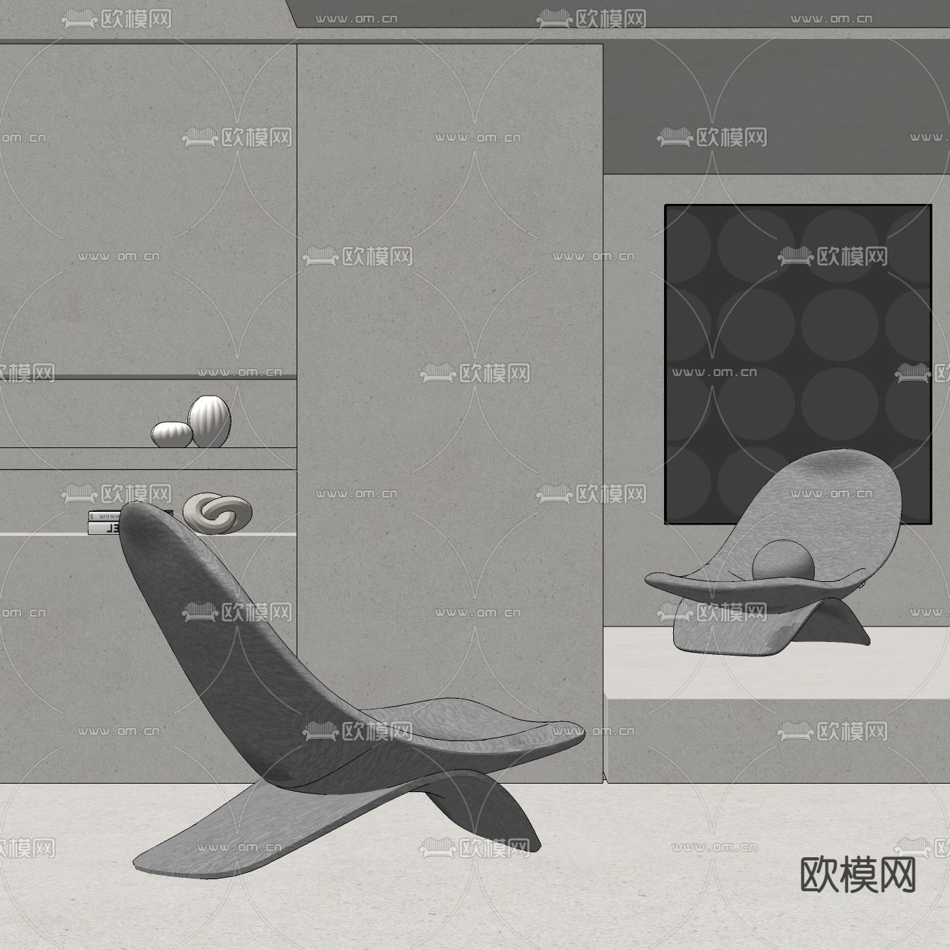 现代休闲椅躺椅su模型下载（渲染图2）