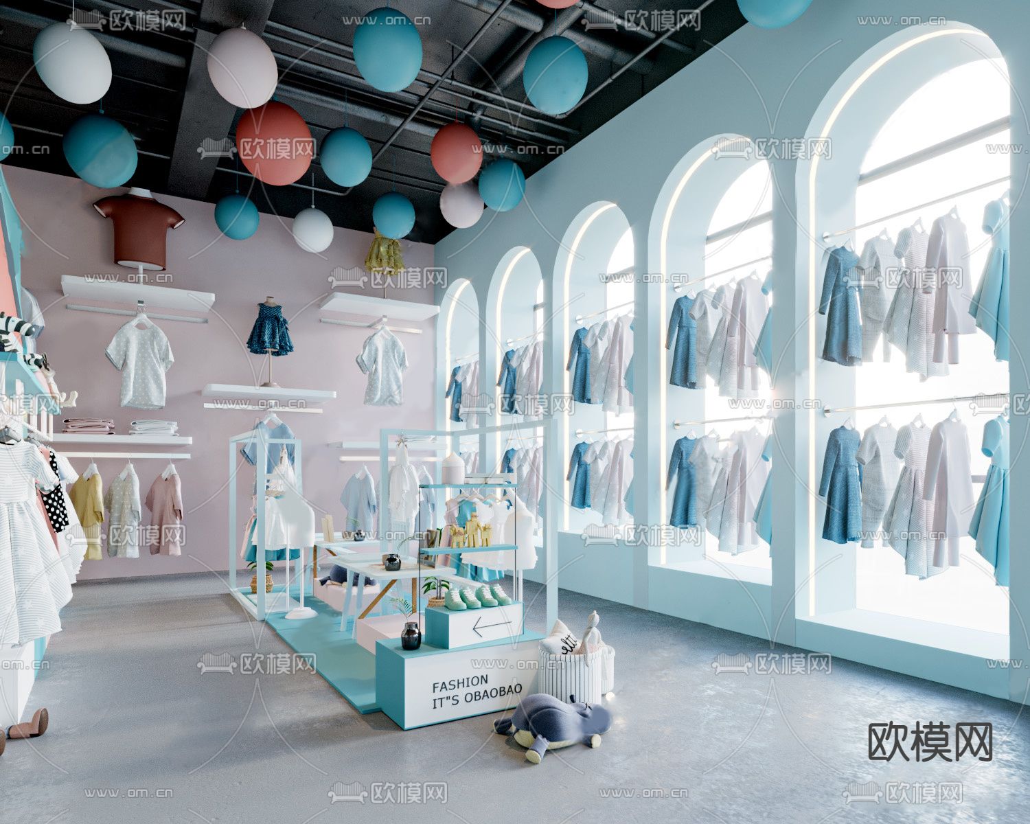现代儿童服装店su模型下载（渲染图1）