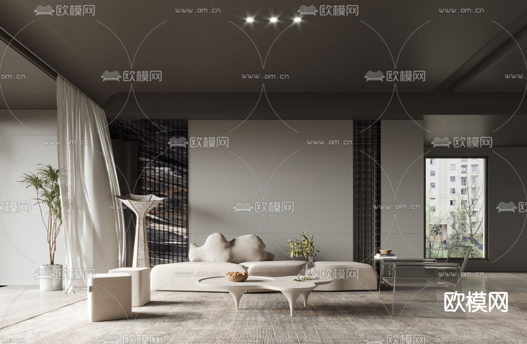 侘寂布艺沙发组合3d模型下载