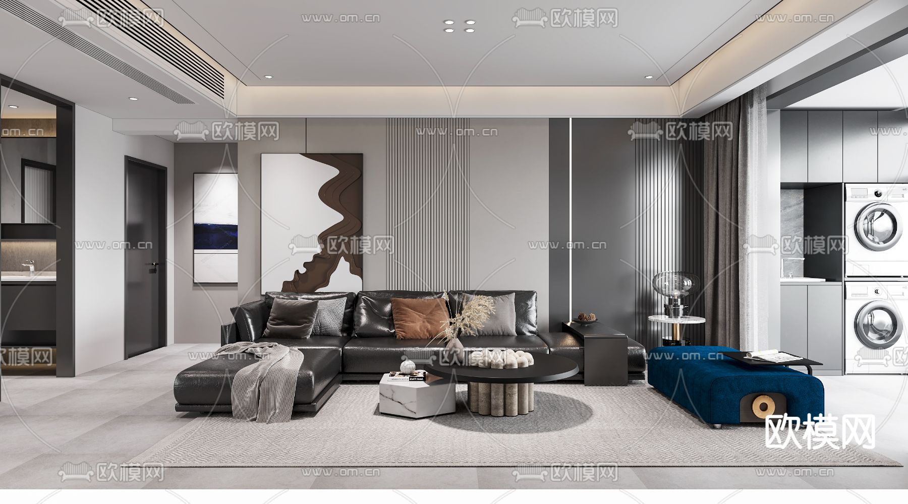 美式客餐厅3d模型下载（渲染图2）