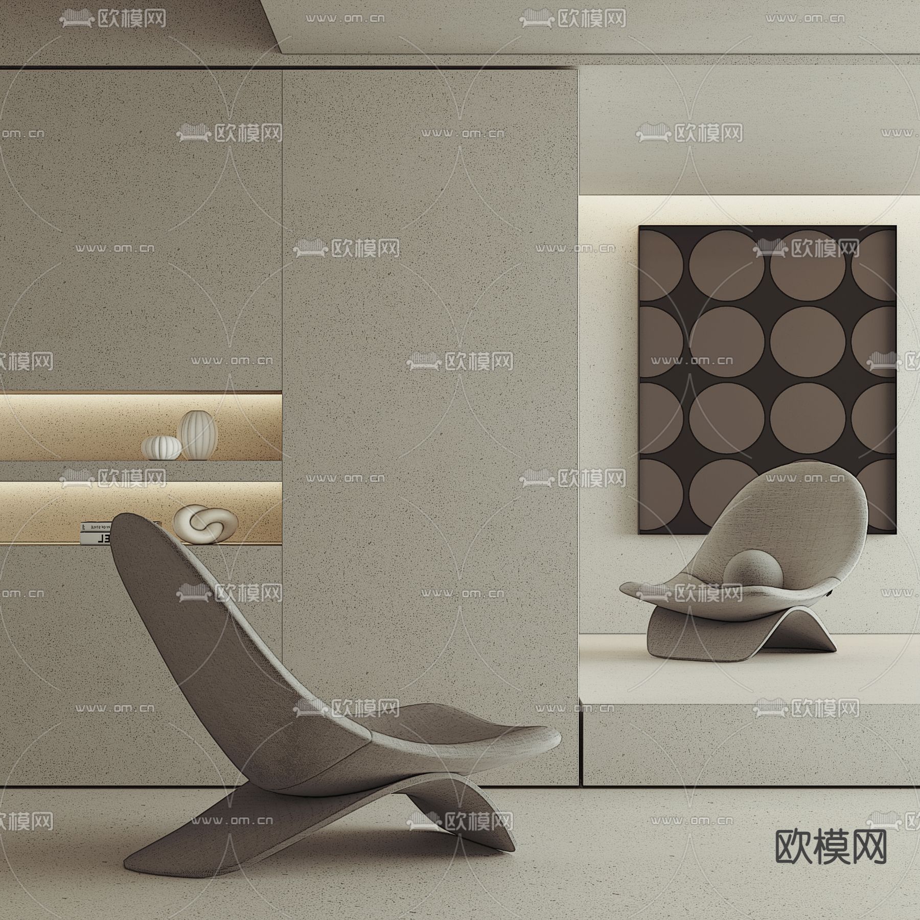 现代休闲椅躺椅su模型下载（渲染图1）