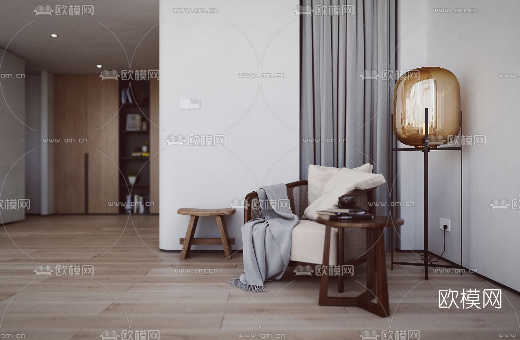 现代别墅客厅餐厅3d模型下载（渲染图2）