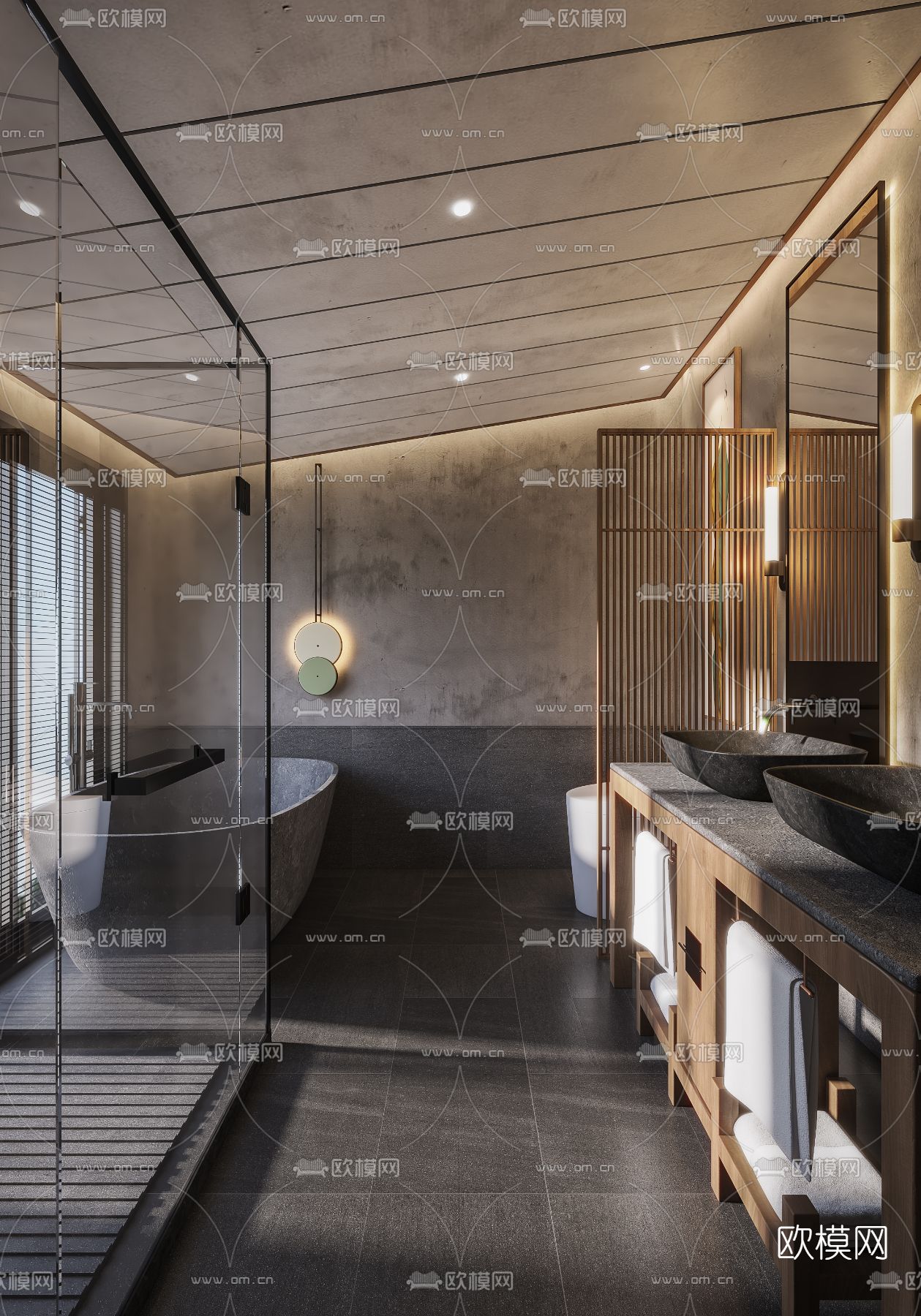 日式浴室卫生间3d模型下载