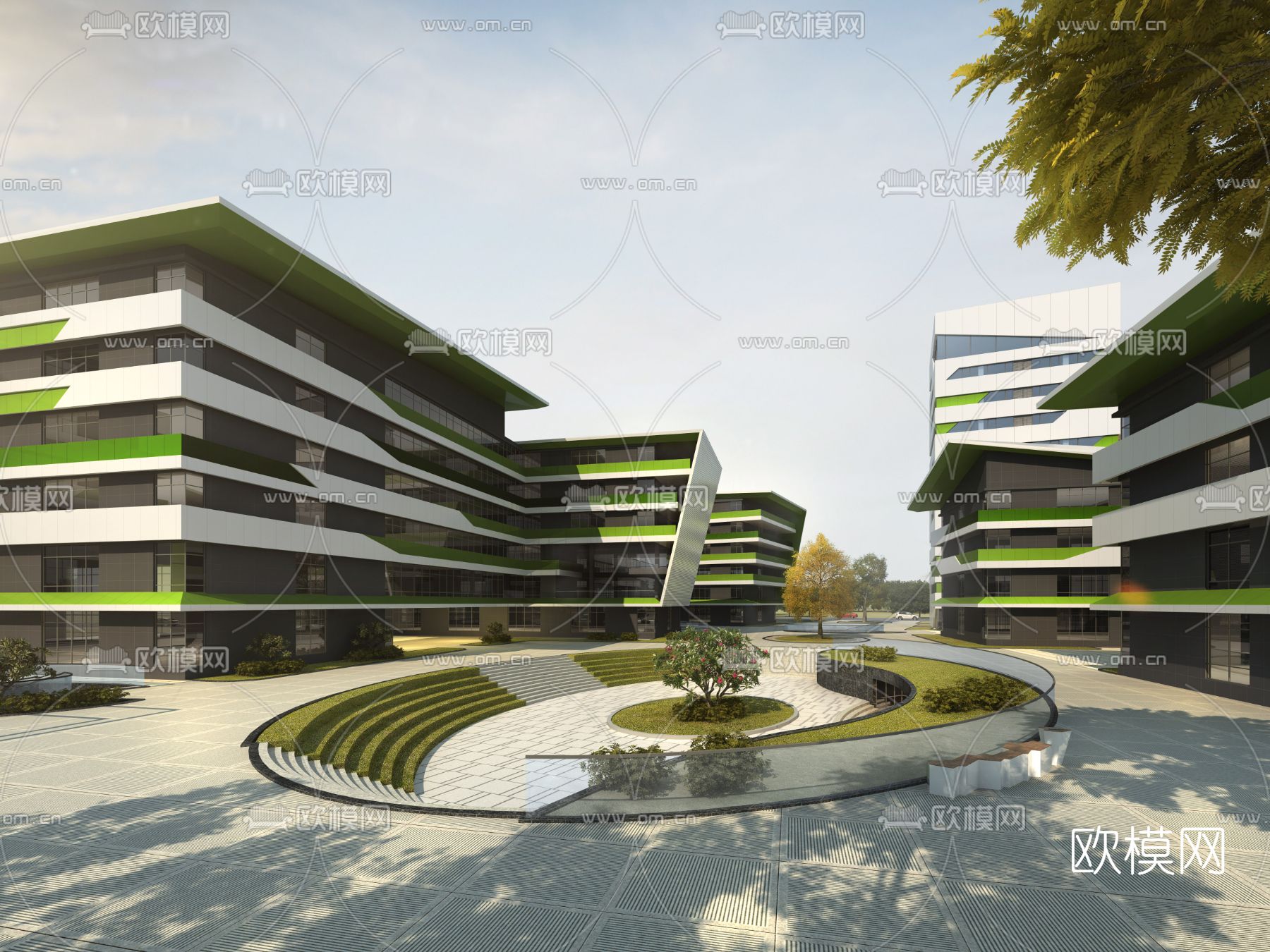 现代办公楼广场景观3d模型