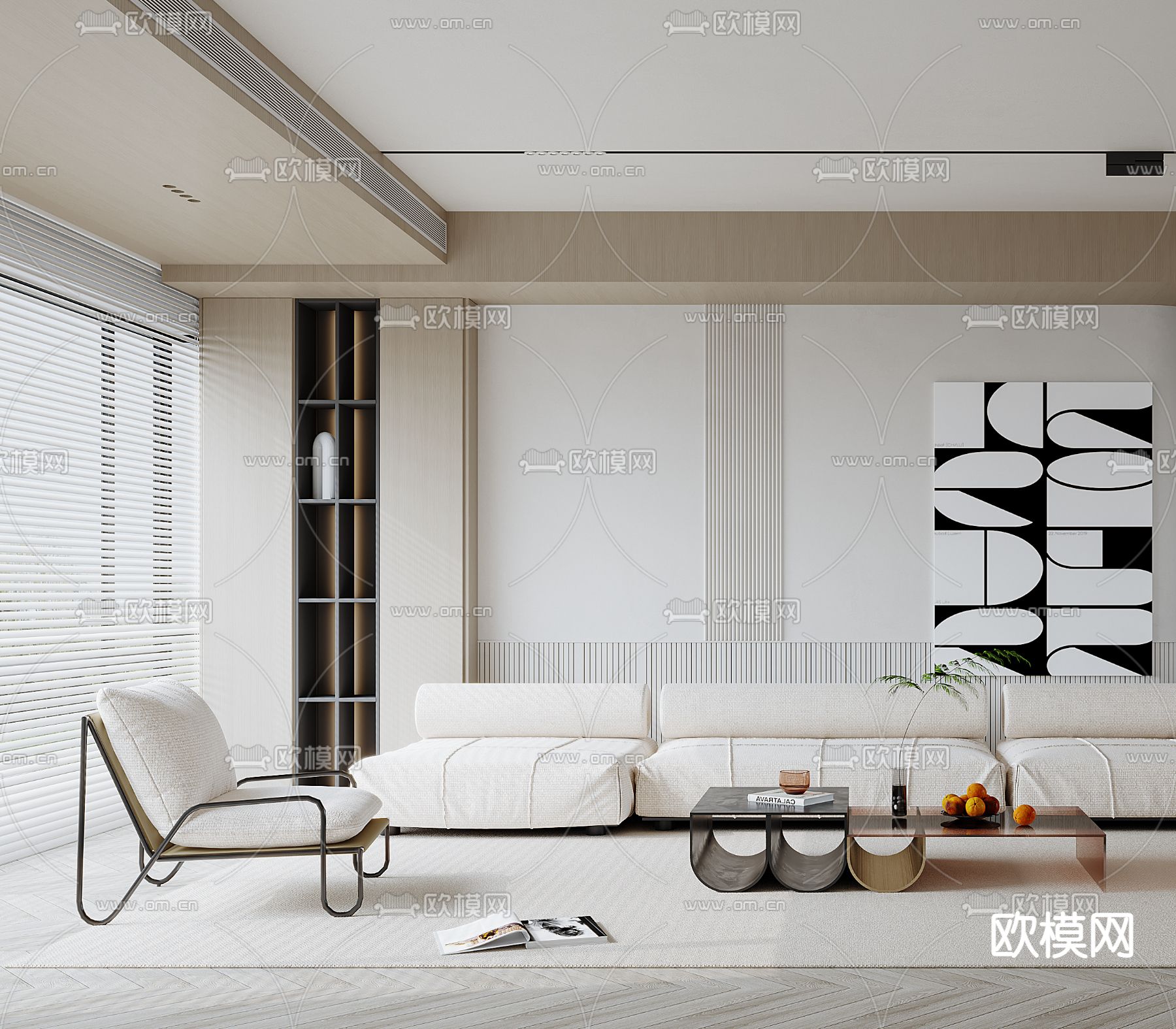 现代布艺沙发组合3d模型下载（渲染图2）