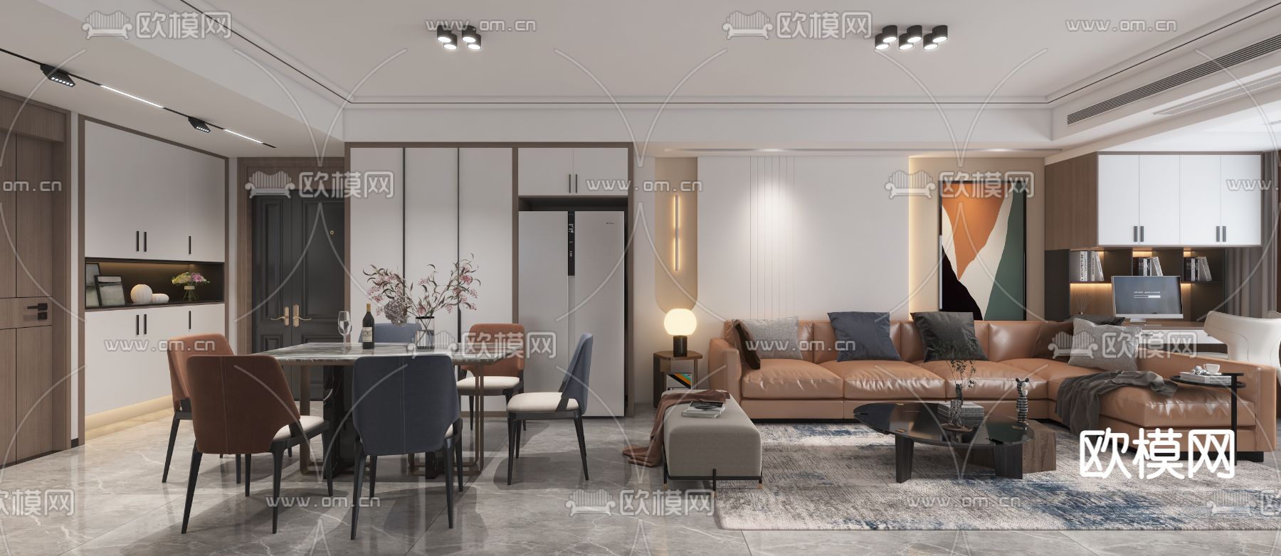 现代客餐厅免费3d模型下载（渲染图1）