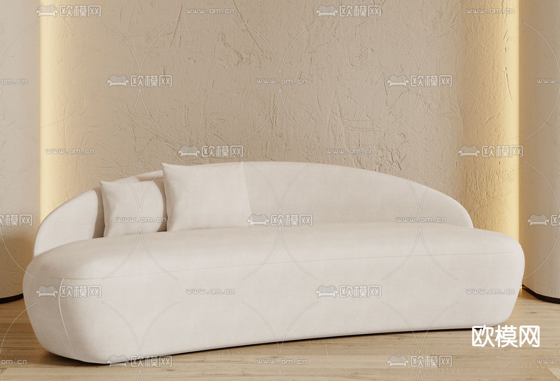 侘寂多人沙发3d模型下载（渲染图1）