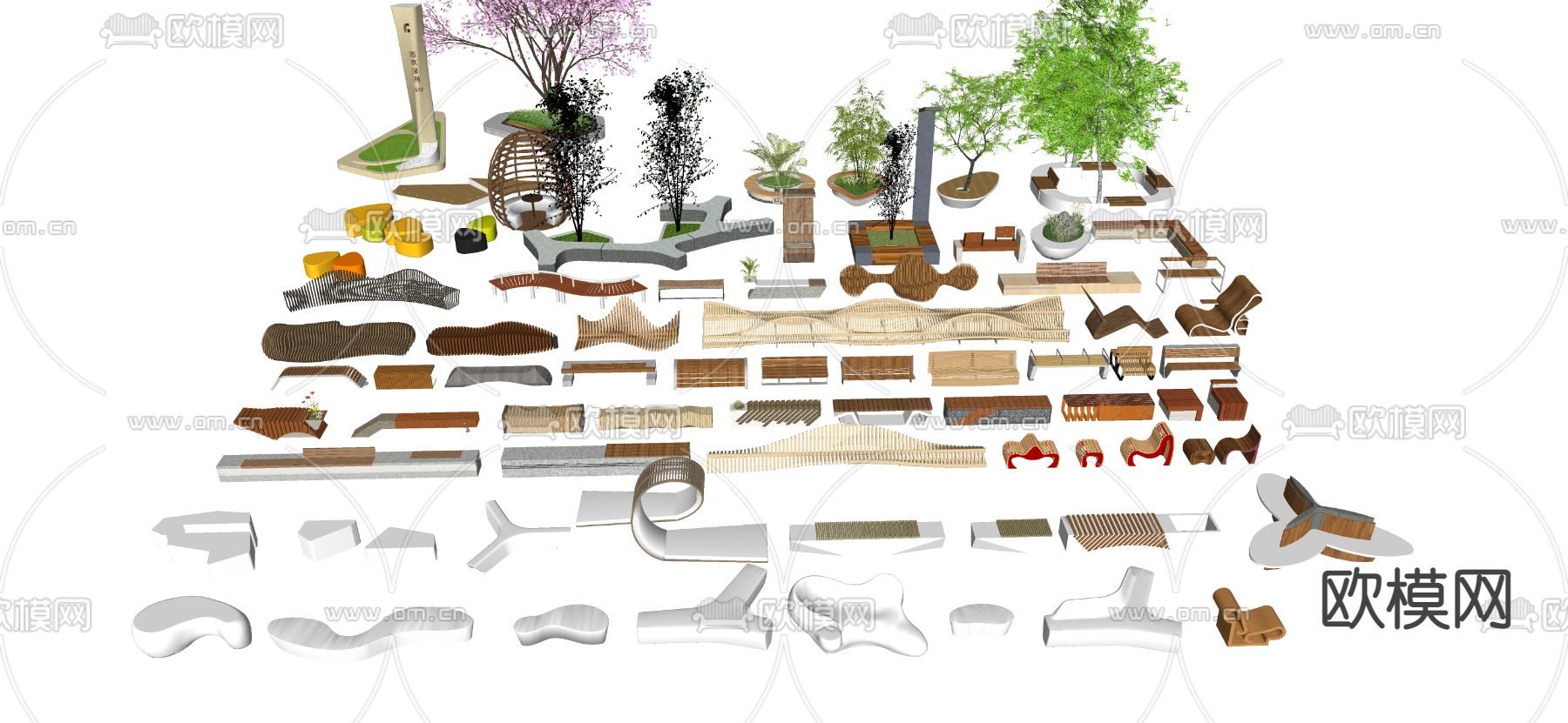 现代异形树池座椅su模型下载