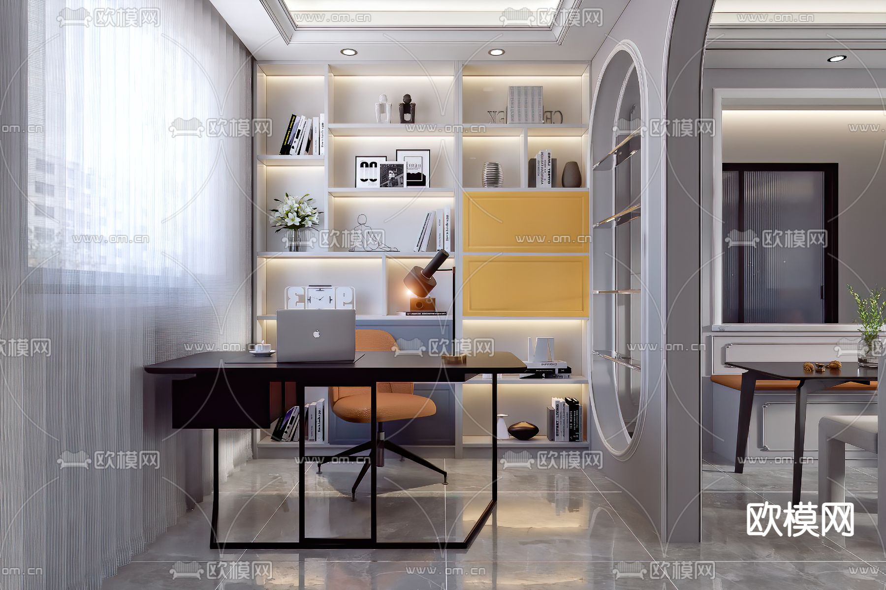 美式客厅餐厅3d模型下载（渲染图6）