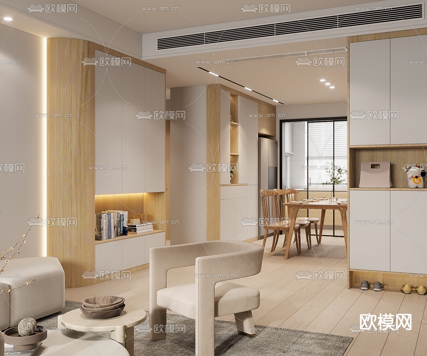 日式简约客餐厅3d模型下载（渲染图3）