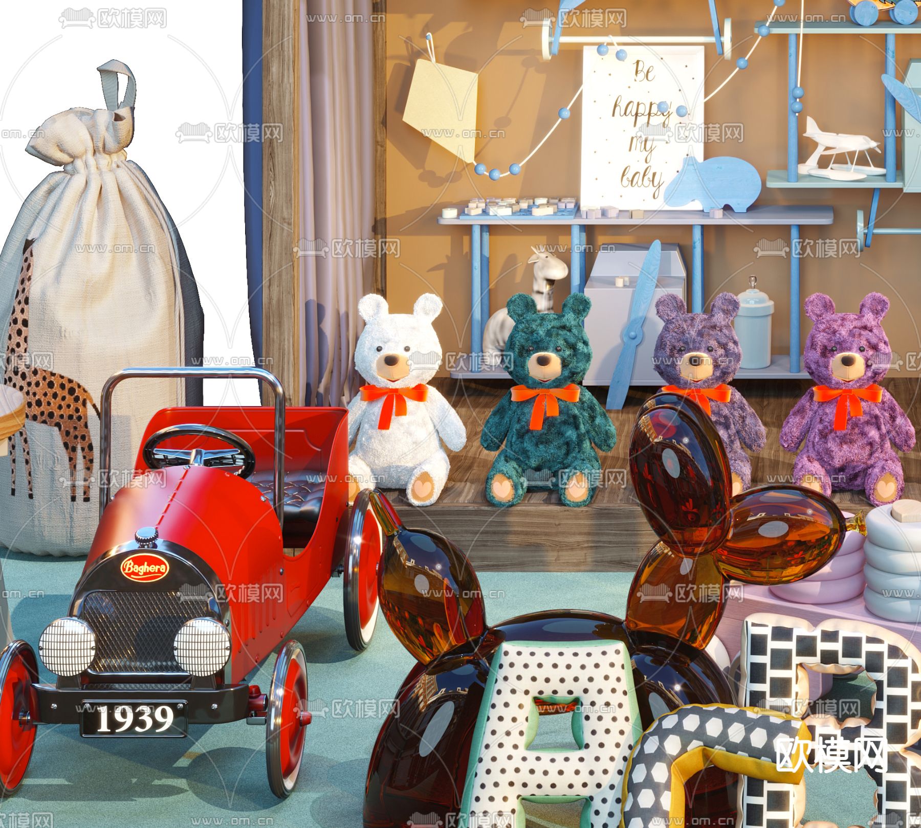 现代儿童毛绒玩具3d模型下载（渲染图5）