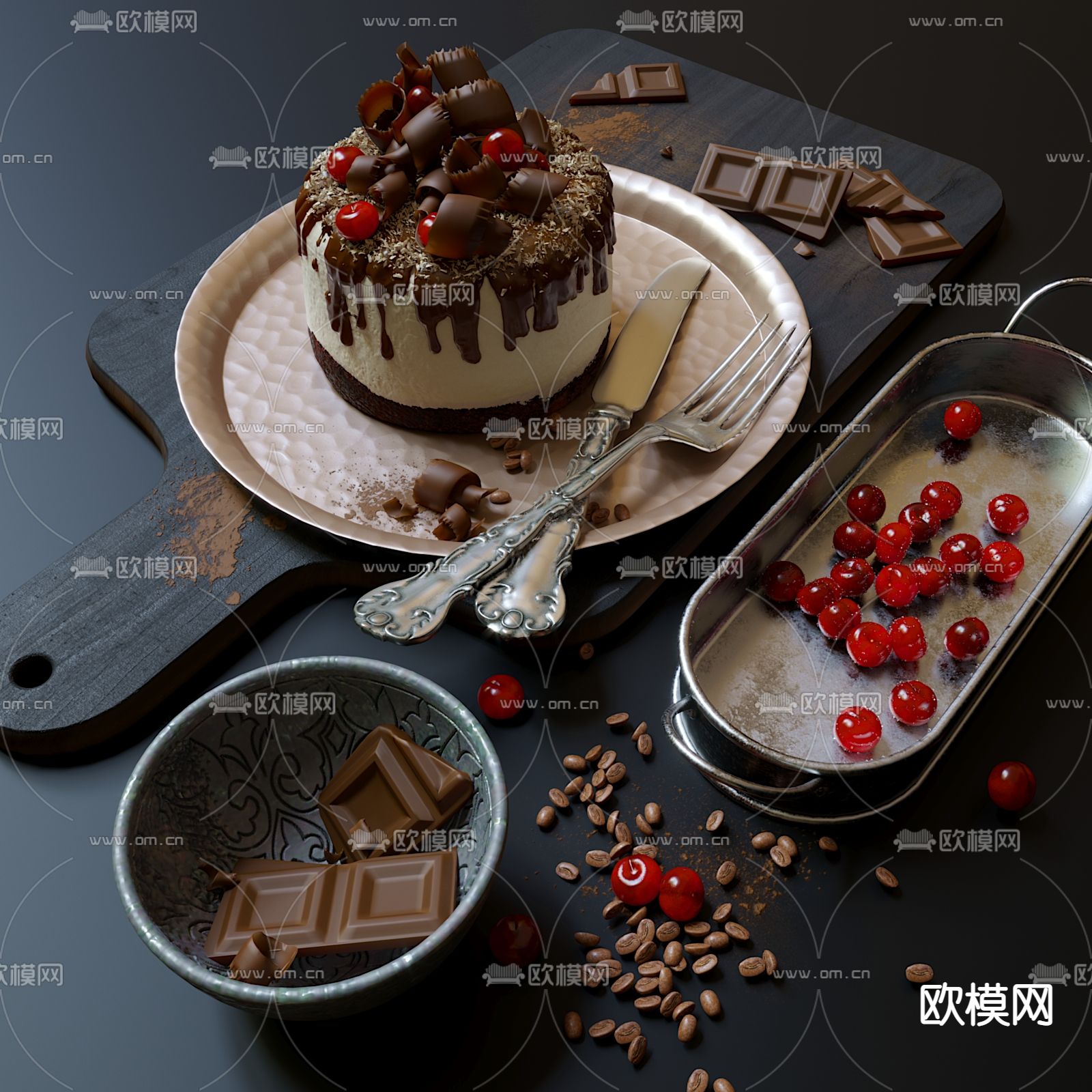 现代巧克力蛋糕3d模型下载