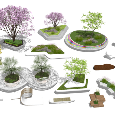  现代异形树池座椅su模型 