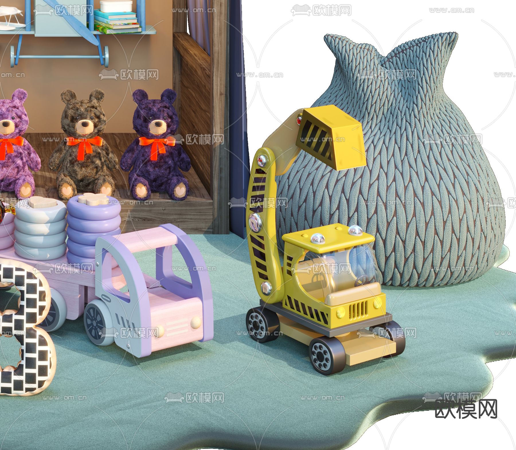 现代儿童毛绒玩具3d模型下载（渲染图4）