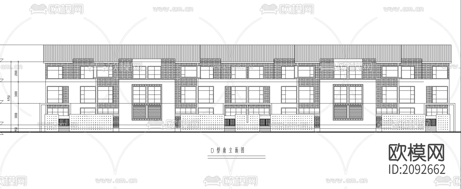 D型住宅平立剖面CAD施工图下载（渲染图4）