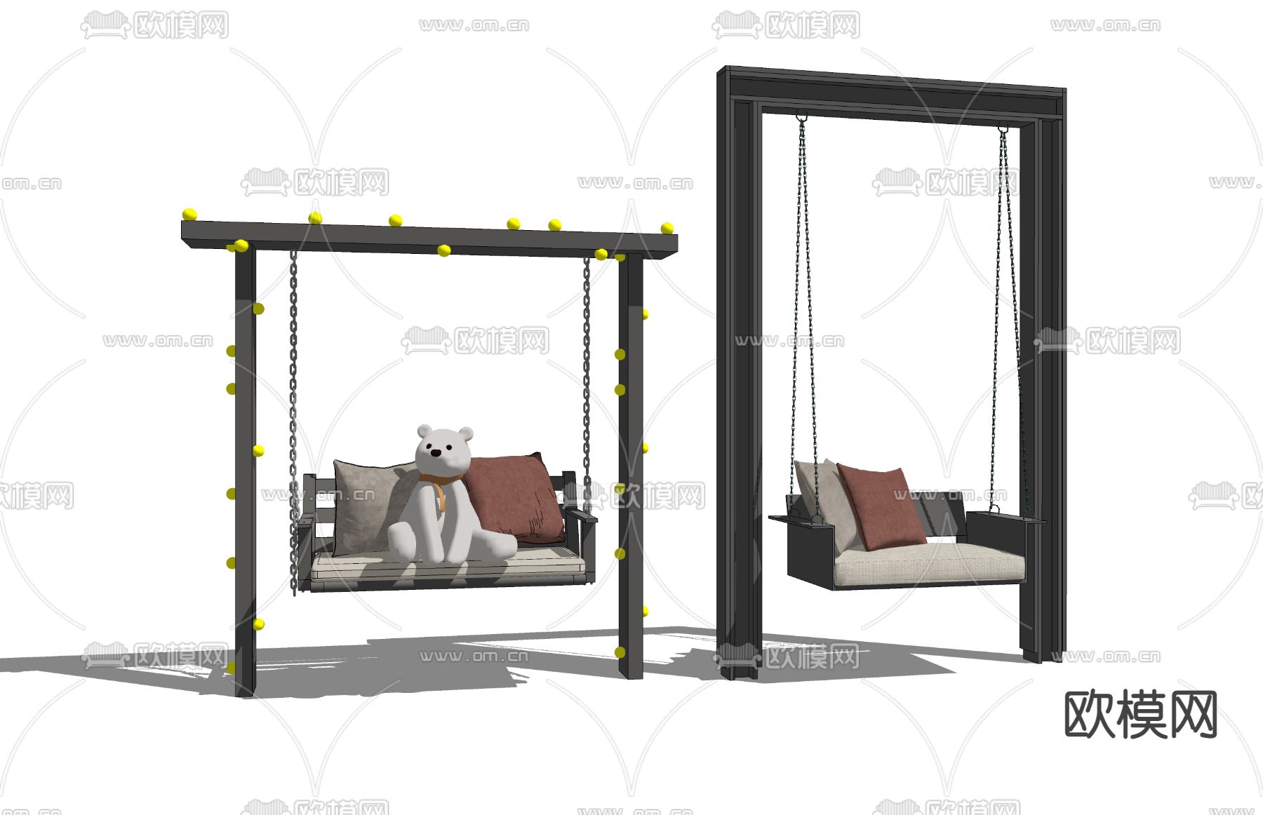 现代秋千吊椅su模型下载（渲染图2）