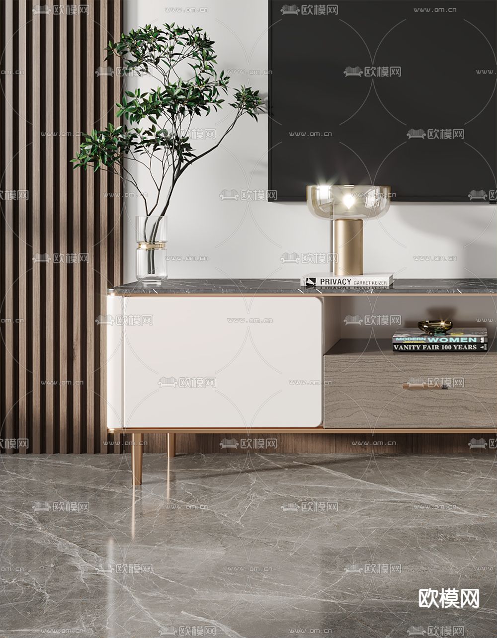 现代电视柜3d模型下载（渲染图2）