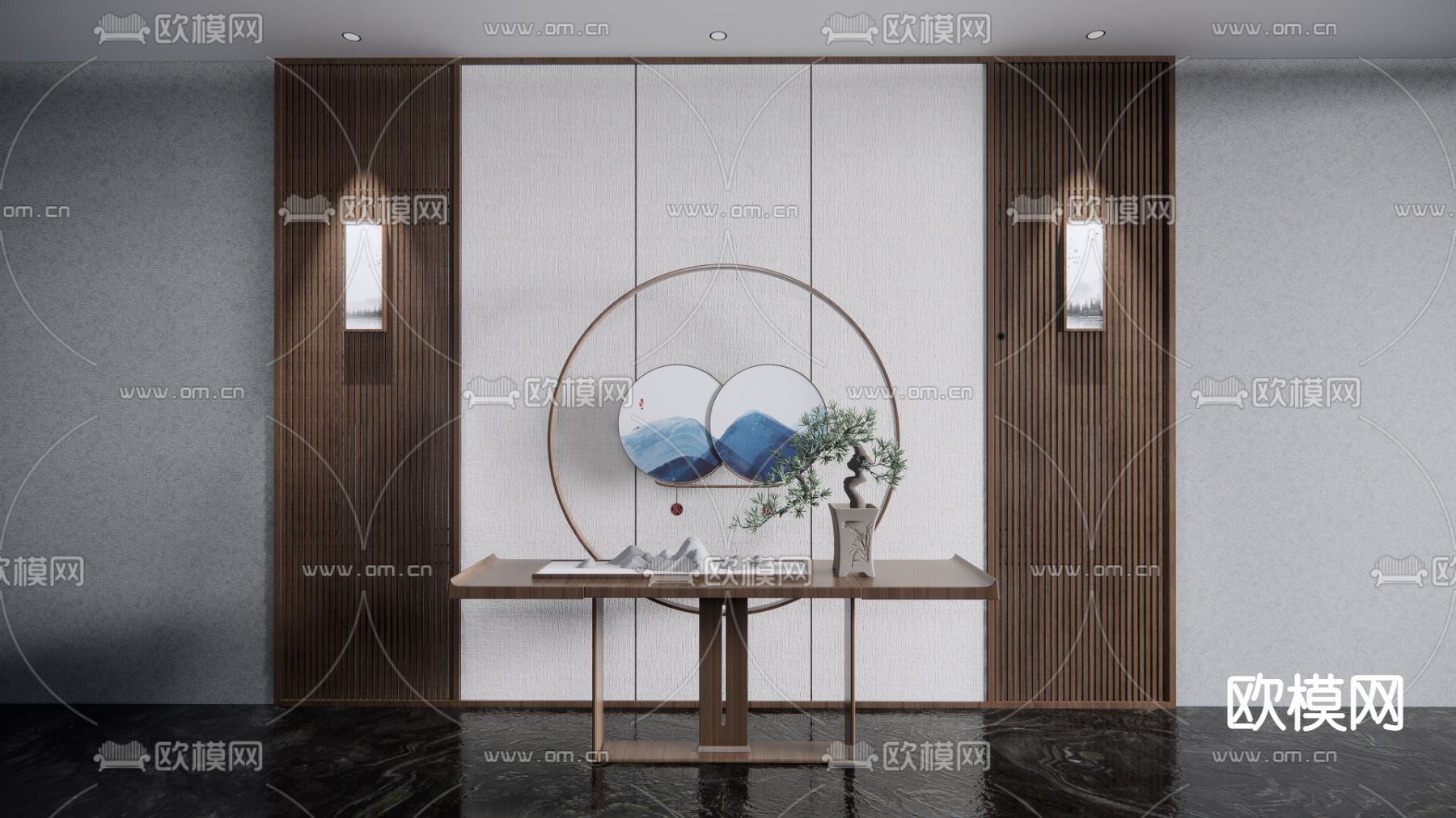 新中式实木端景条案su模型下载