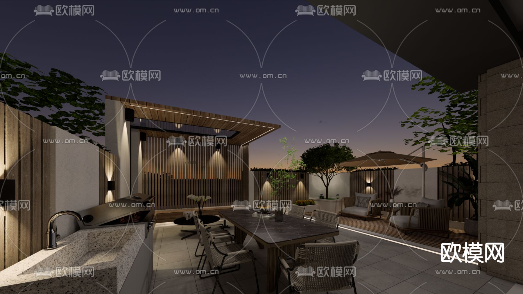 现代花园su模型下载（渲染图1）